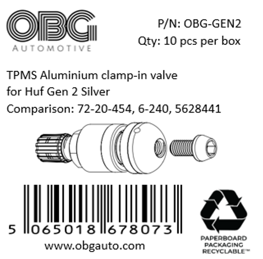 TPMS Aluminium klämventil för Huf Gen 2 Silver