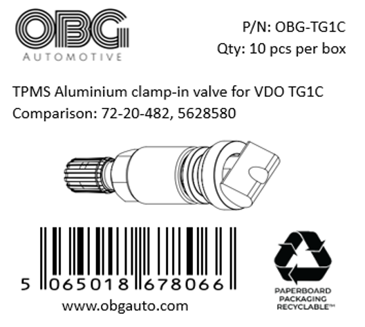 TPMS Aluminium clamp-in valve for VDO TG1C H/S Code:8481804090