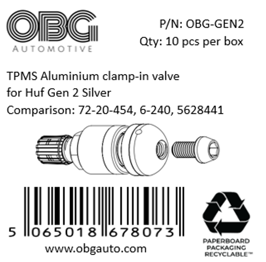 TPMS Aluminium clamp-in valve for Huf Gen 2 Silver