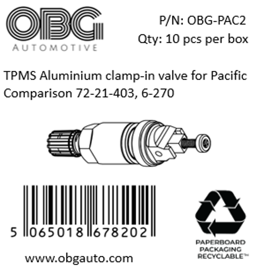 TPMS Aluminium clamp-in valve for Pacific