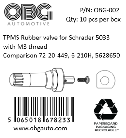 TPMS Rubber valve for Schrader 5033 with M3 thread