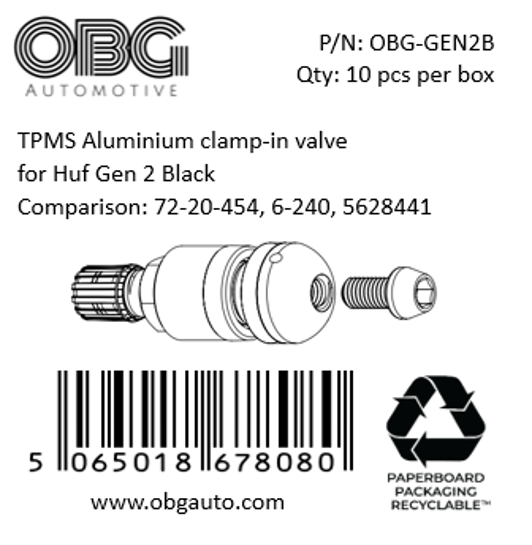 TPMS Aluminium clamp-in valve for Huf Gen 2 Black