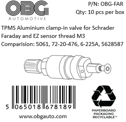 TPMS Aluminium clamp-in valve for Schrader Faraday and EZ sensor thread M3