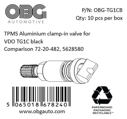 TPMS Aluminium clamp-in valve for VDO TG1C Black