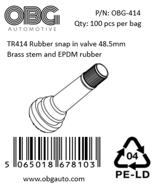 TR414 Rubber snap in valve 48.5mm